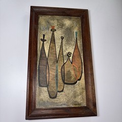 Vintage Mid Century Modern Robert Lyons Art Print BOTTLES MCM Swung Glass
