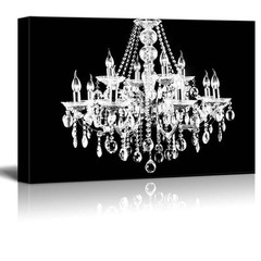 wall26 – Canvas – Crystal White Chandelier on Black Background – 32″x48″