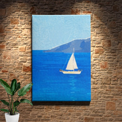Whitewashed coastal alley Canvas Print with blue doors and bougainvillea
