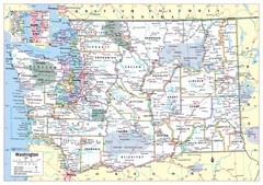 Washington State Wall Map Poster Large Print 34″Wx24″H