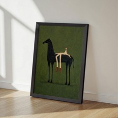 Vintage Abstract Horse Canvas Art Olive Green Textured Wall Decor