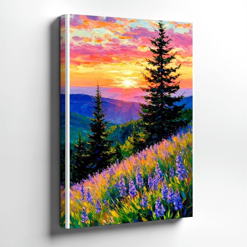 Mountain Sunrise Balcony Woman Dog Landscape Painting Canvas Bedroom House Print