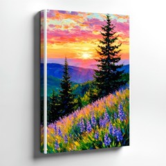Mountain Sunrise Balcony Woman Dog Landscape Painting Canvas Bedroom House Print