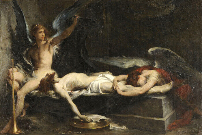 JESUS AU TOMBEAU DEAD CHRIST ANGELS RELIGIOUS PAINTING ART BY HENRI L LEVY REPRO