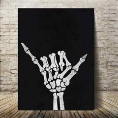 Contemporary Skeleton Shaka Hand White & Black Metal Print Ready to Hang