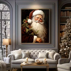 Vintage Santa Canvas Wall Art – Large Size Christmas Home Decor, Frameless