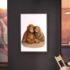 Punch Monkey Poster, Emotional Mother & Baby Animal Wall Art