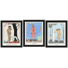 Coastal Wall Art Set of 3 Framed 8×10 Vintage Fashion French Poster Decor Barbie