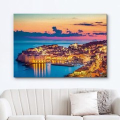 wall26 Wall Art Greek Island with Light Ocean Seaside Landscape Canvas Print