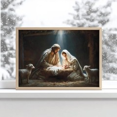 Birth of Christ Nativity Scene | Mary Joseph and Baby Jesus | Christian Wall Art