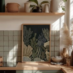 Modern Underwater Botanical Wall Art Print, Minimal Coastal Poster Decor