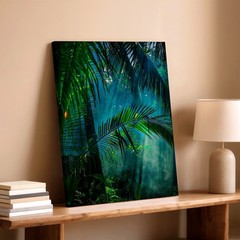 Canvas Tropical Rainforest Palm Leaves Sun Rays Nature Poster Living Room Print