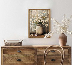 Rustic Farmhouse Daisy Flower Canvas wall art Vintage Country Floral Poster Prin