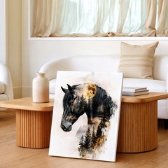 Wall Art Black Horse Forest Moon Portrait Fantasy Animal Canvas Print Decor