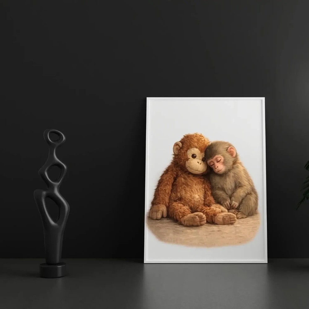 Punch Monkey Poster, Emotional Mother & Baby Animal Wall Art