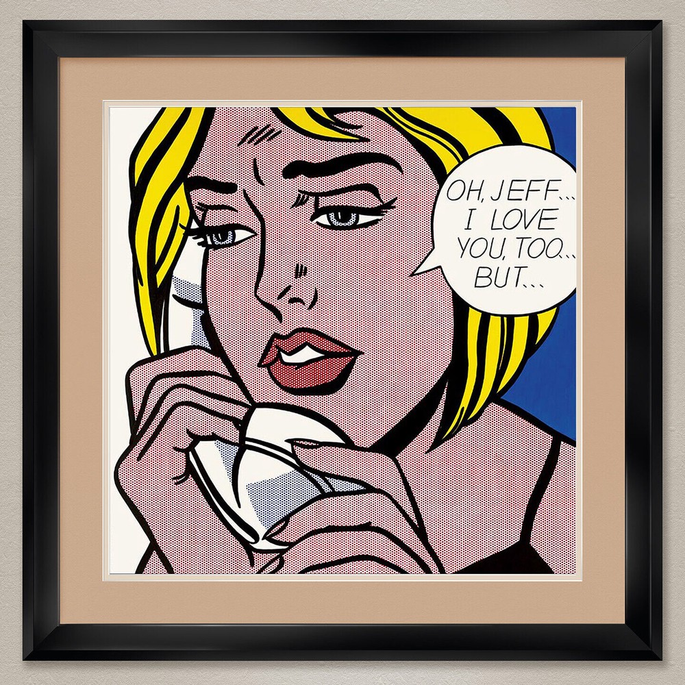 32W»x32H» OH JEFF I LOVE YOU by ROY LICHTENSTEIN – DOUBLE MATTE, GLASS and FRAME