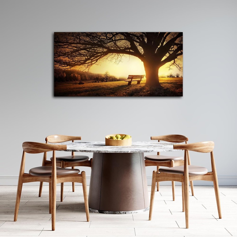 Wall Art Sunset Forest Natural Landscape Painting Wall Mural, DIY Framed 24″x48″