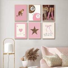 6Pcs Trendy Pink Leopard Wall Art Preppy Leopard Posters Prints Funky Coquett…