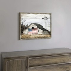 Wooden Picture Art Wall Decor: Rustic Old Barn Artwork American Flag Painting Gr