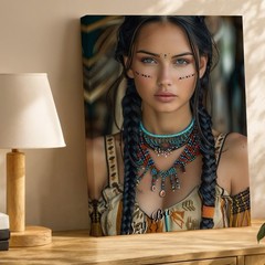 Boho Tribal Woman Portrait Canvas Wall Art Native Style Bohemian Print Art Print