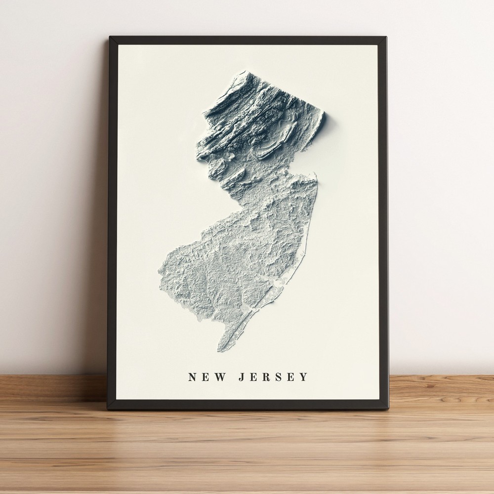 New Jersey Map, New Jersey 2D Relief Map, New Jersey Vintage Map – 2D Flat Print
