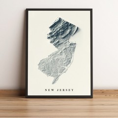 New Jersey Map, New Jersey 2D Relief Map, New Jersey Vintage Map – 2D Flat Print