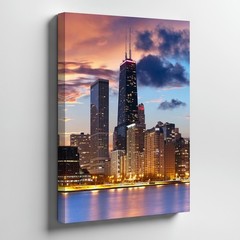 Chicago Skyline Night Cityscape Canvas Wall Art Modern Urban Landscape Print