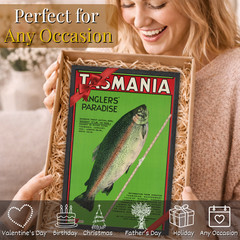 Vintage Tasmania Fishing Poster Framed 11×17 Anglers Paradise Wall Art Gift