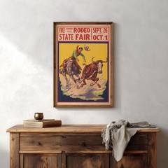 Vintage Rodeo Poster State Fair Steer Wrestling Art Western Cowboy Wall Decor