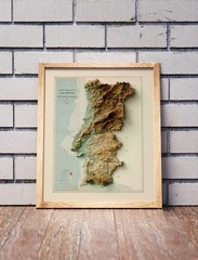 Portugal Map, Portugal 2D Relief Map, Portugal Vintage Map – 2D Flat Print