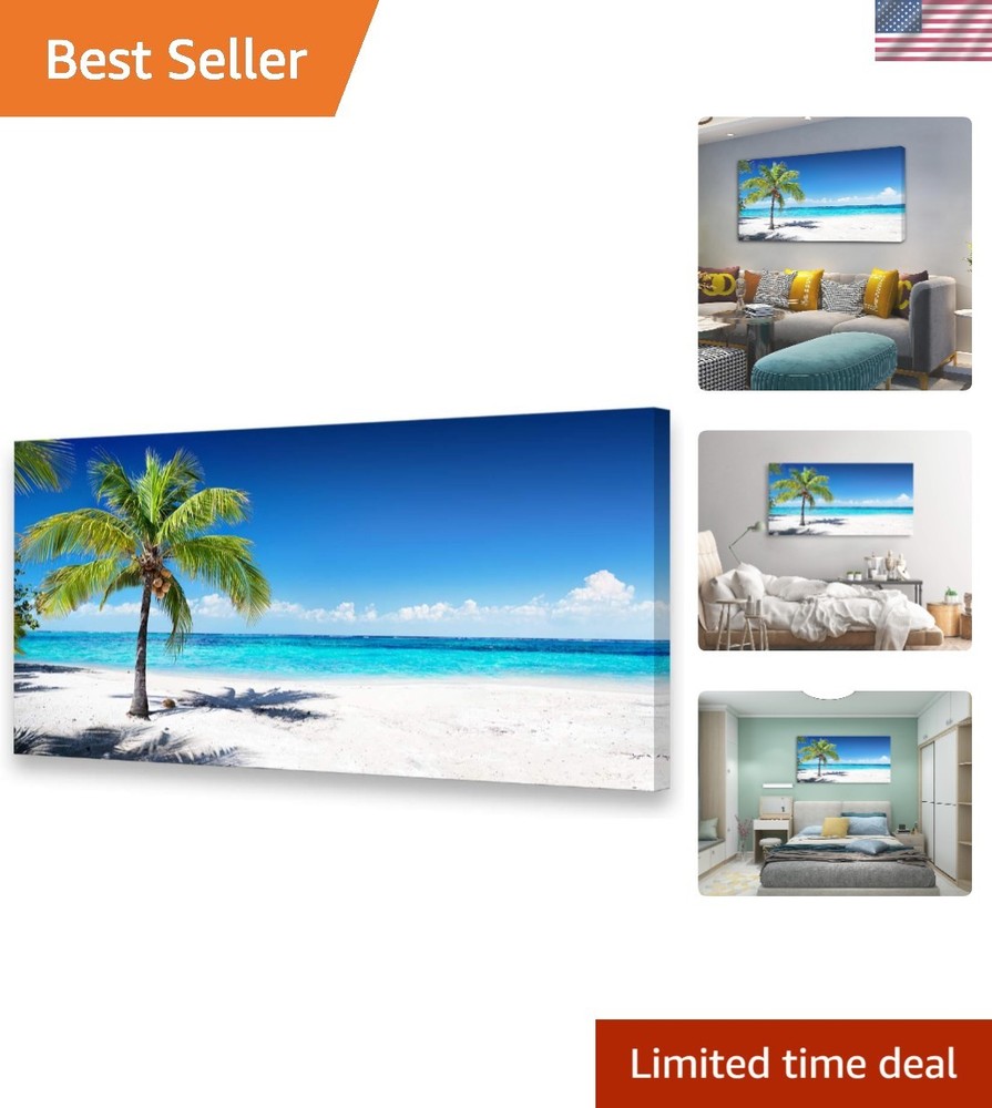 Vibrant Nature Artwork: Ready-to-Hang Canvas Beach Scene – 48″L x 24″W