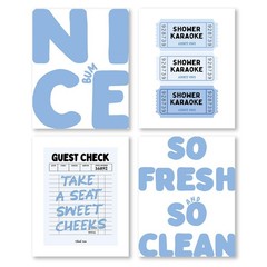 Trendy Retro Funny Bathroom Canvas Wall Art Prints 8X10 Inch Set of 4, Light Blu
