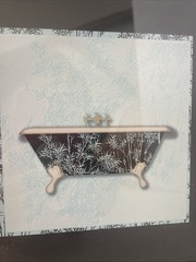Bathtub Bathroom Print Blue/Black Wall Art Ornate Gold Framed 11.5 Sq.
