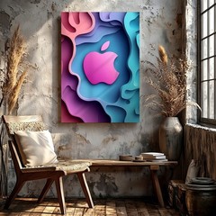 Wall Art Abstract Layered Paper Cut Style Colorful Fruit Logo Modern Poster