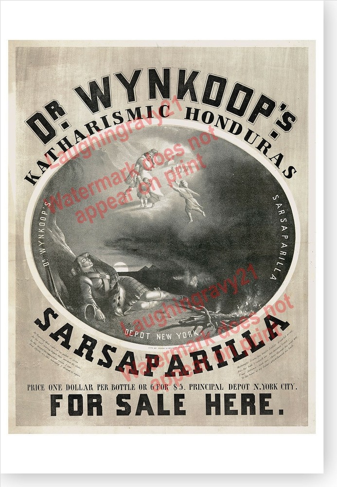 1848 Dr Wynkoops Katharismic Honduras Sarsaparilla 13 x 19 Advertising Poster