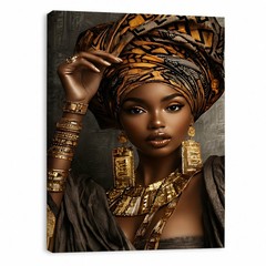 African Queen Canvas Art Black Woman Gold Jewelry Custom Print Personalized Gift