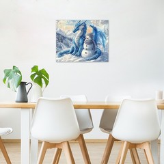 Winter Forest Blue Christmas Snowman Canvas Wall Art for Bathroom Living Room-