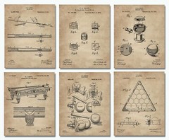 6 Billiards Patent Wall Art Prints – 8×10 in – Gifts for Pool Players Room Decor