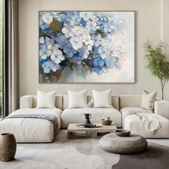 Blue and White Floral Decorative Painting on Canvas Wall Mural Poster Wall Art