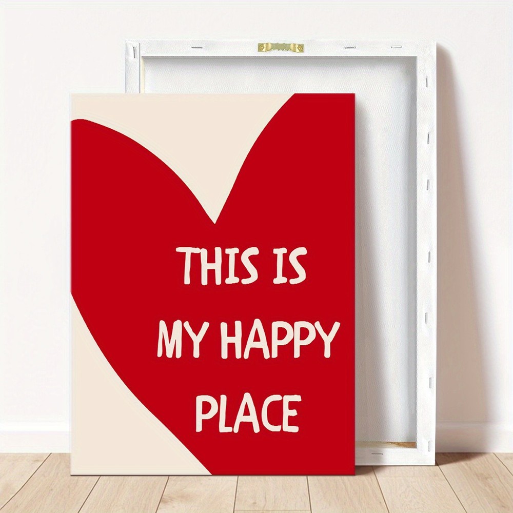 This Is My Happy Place Red Heart Framed Canvas,Minimal Valentines Romantic Wall