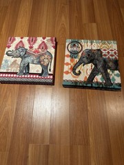 Set Of 2 Elephant Paintings 12×12 Inches Wall Art Prints With Texture