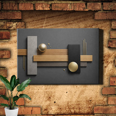 Champagne Gold Sphere Accents Geometric Abstract Wall Art Print