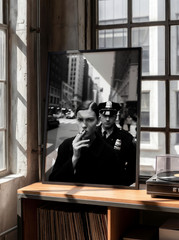 Woman Smoking Cigarette Black and White Photography Poster NYC Street Art Print