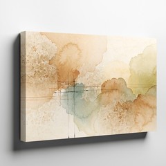 Abstract Watercolor Landscape Canvas Wall Art Earth Tones Brown Green Blue Print