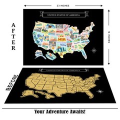 Large 23×16 Scratch-Off USA Map – Hand-Drawn Travel Design with Accessories, …