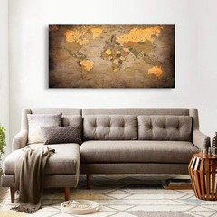 High Definition Vintage World Map Canvas Art – Perfect for Home Office 24x48in
