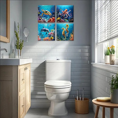NEW Set 4 Frameless Canvas Wall Art Ocean Sea Turtle Octopus Dolphin Seahorse