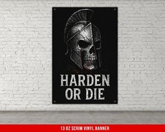 Harden Or Die Banner – Spartan Helmet Gym Flag and Motivation Poster