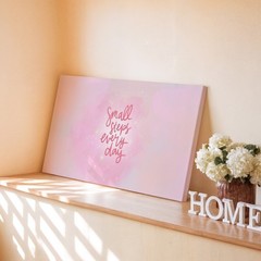 Small Steps Every Day Inspirational Quote Canvas Wall Art Pink Pastel Decor
