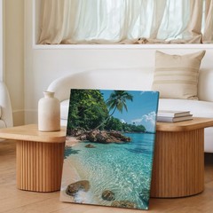 Tropical Beach Canvas Wall Art Clear Ocean Water Palm Trees Landscape Print